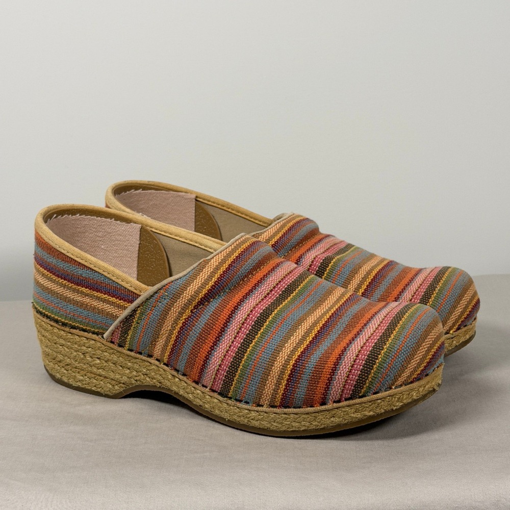 Dansko Vegan Professional Clogs EU 40  9.5W Rainbow Striped Canvas Shoes